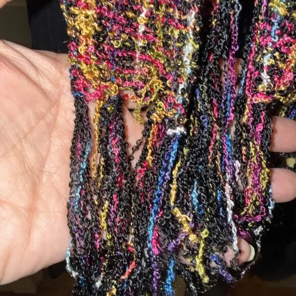 Mucros Weavers multicolor, handwoven-style scarf with fringe. 14” x 73” - Picture 3 of 7